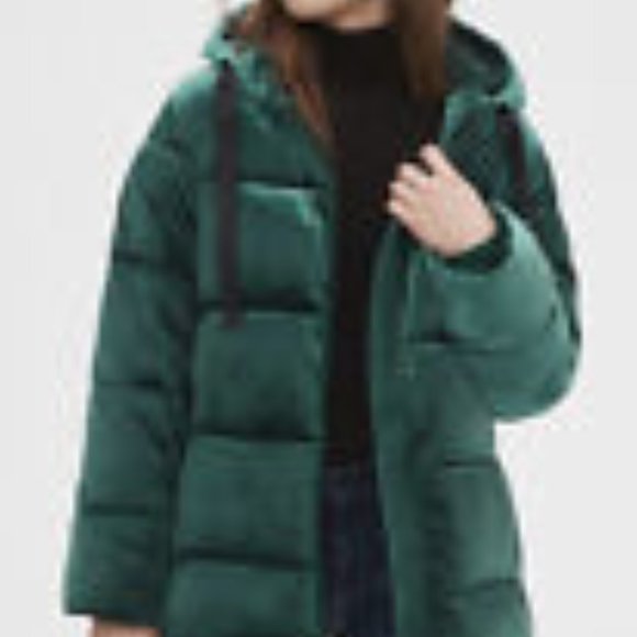 NWOT Gap Plush Velvet Evergreen Quilted Puffer Jacket - Size S - Picture 3 of 16